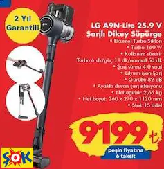LG A9N-LİTE 25.9 V ŞARJLI DİKEY SÜPÜRGE
